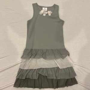 Hanna Andersson girls dress size small. White and gray dress with ruffles